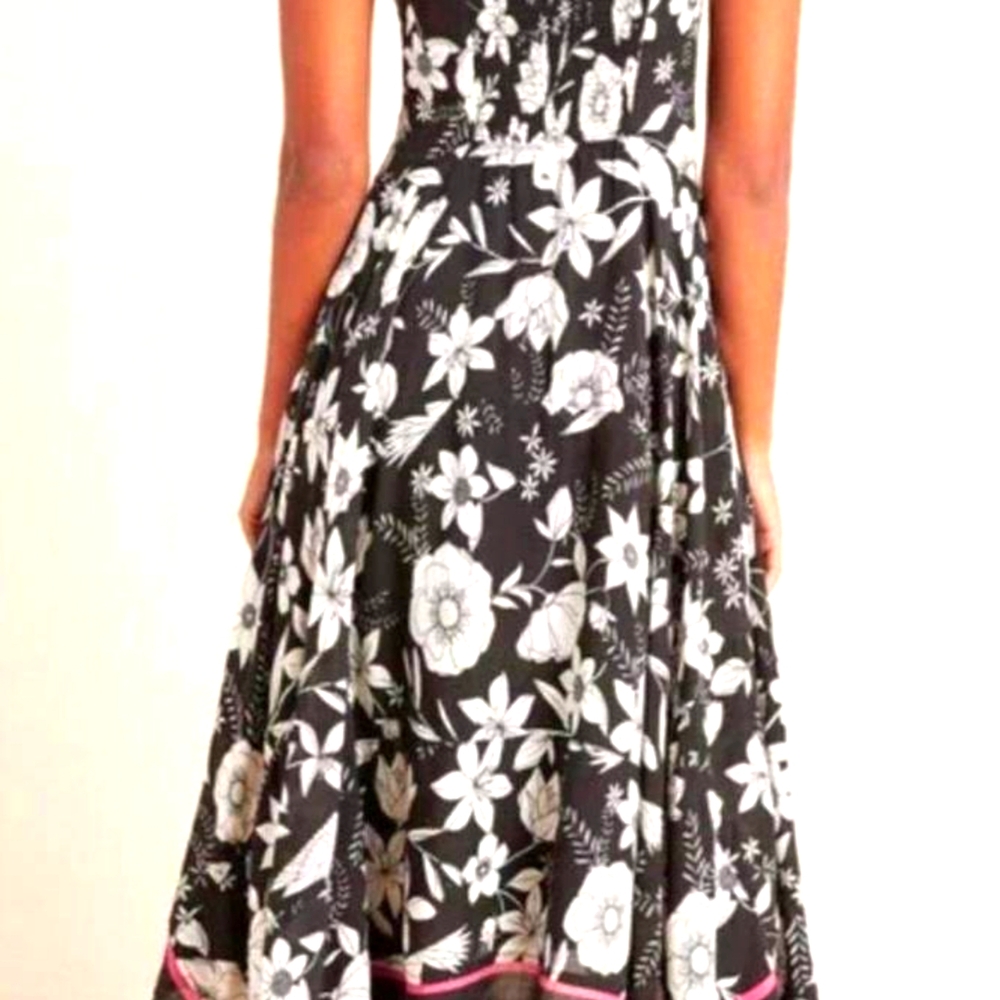 Anthropologie Maeve Vivienne Black and White Bird Print Dress